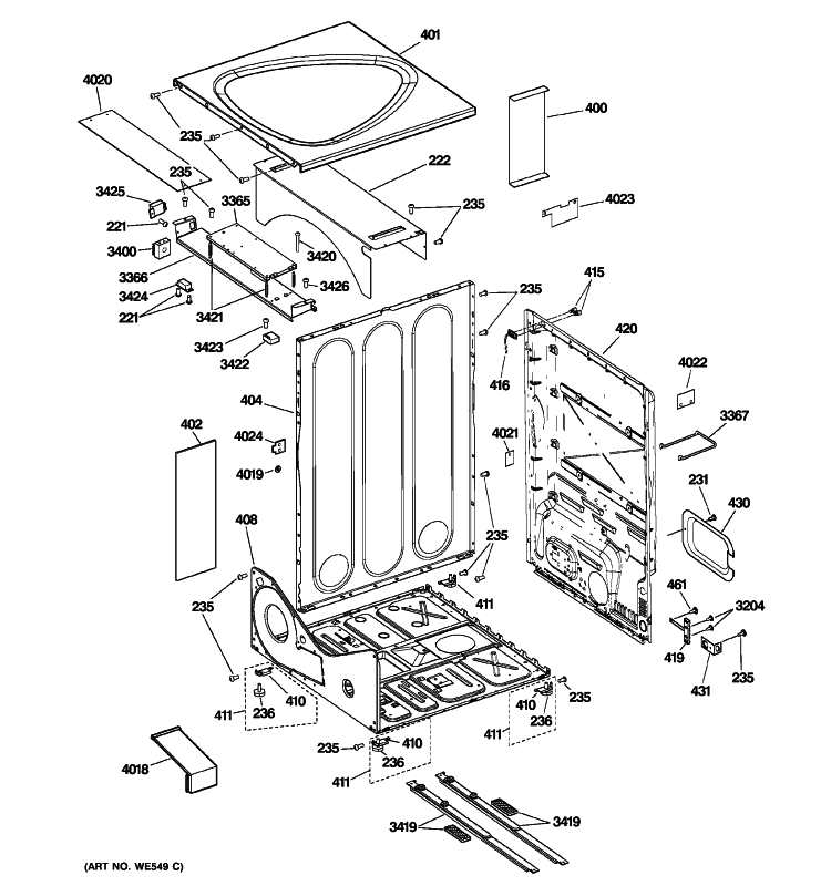 CABINET Diagram and Parts List for DPVH891EK0WW  General Electric Dryer