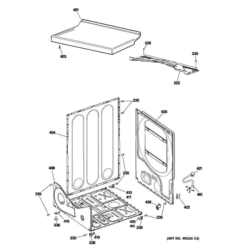 CABINET Diagram and Parts List for DRSR495GG8WW  General Electric Dryer