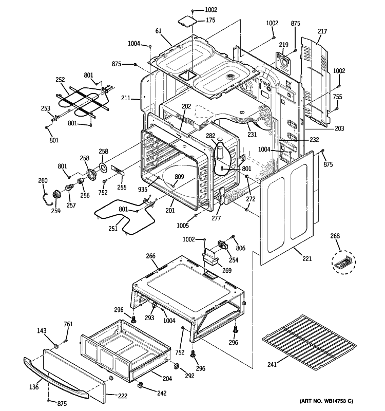 BODY PARTS Diagram and Parts List for JBP23SN1SS  General Electric Range