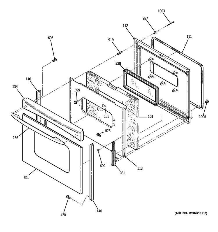 DOOR Diagram and Parts List for JBP23SN1SS  General Electric Range