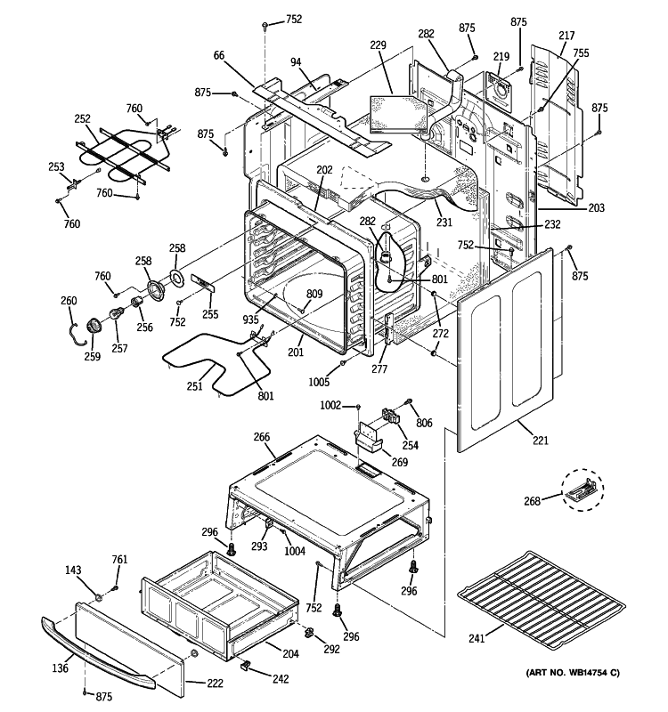 BODY PARTS Diagram and Parts List for JBP62SN1SS  General Electric Range