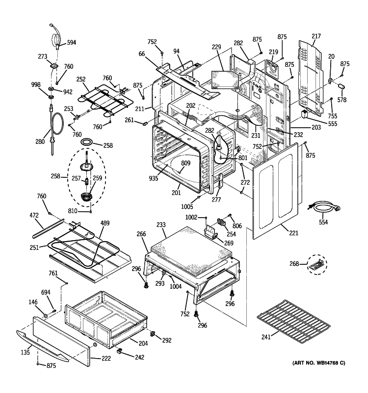 BODY PARTS Diagram and Parts List for PCB909SP1SS  General Electric Range