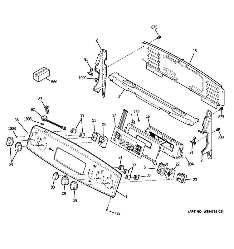 CONTROL PANEL Diagram and Parts List for PCB969SP1SS  General Electric Range