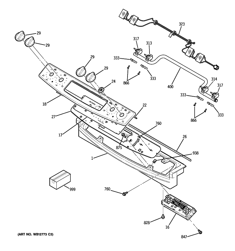 CONTROL PANEL Diagram and Parts List for PGS908BEM2BB  General Electric Range