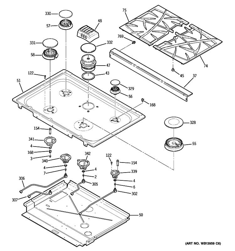 COOKTOP Diagram and Parts List for PGS908BEM2BB  General Electric Range