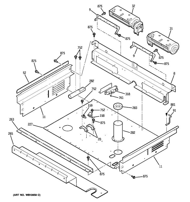 COOLING FAN Diagram and Parts List for PGS908BEM2BB  General Electric Range