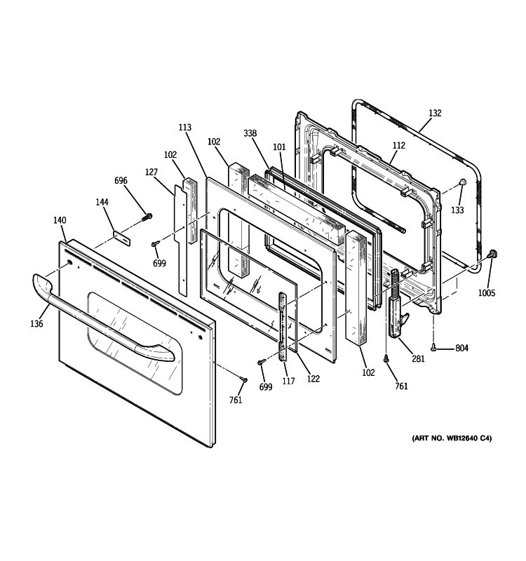 DOOR Diagram and Parts List for PGS908SEM2SS  General Electric Range