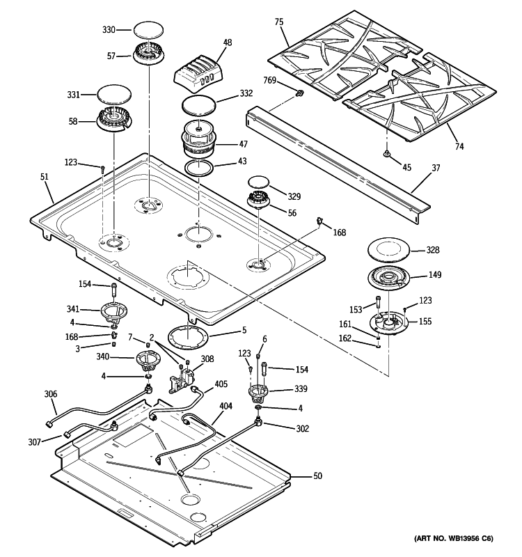 COOKTOP Diagram and Parts List for PGS975SEM2SS  General Electric Range
