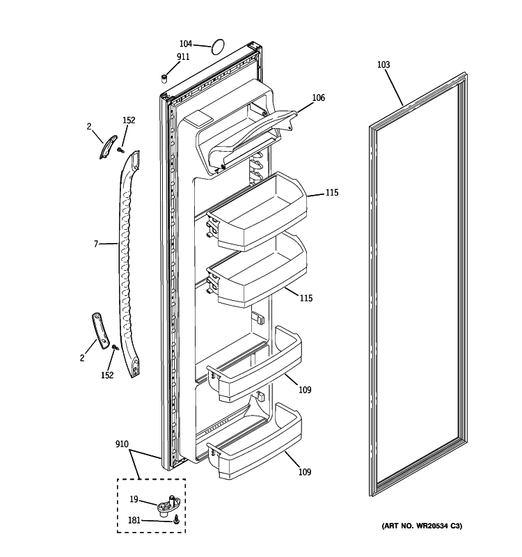 FRESH FOOD DOOR Diagram and Parts List for ESL22JFXJLB  General Electric Refrigerator