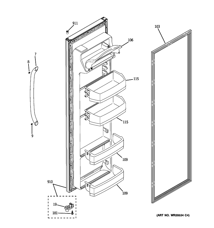 FRESH FOOD DOOR Diagram and Parts List for GSH25ISXJSS  General Electric Refrigerator