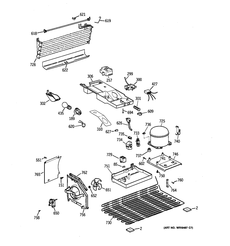 UNIT PARTS Diagram and Parts List for GTE16BBSMRWW  General Electric Refrigerator
