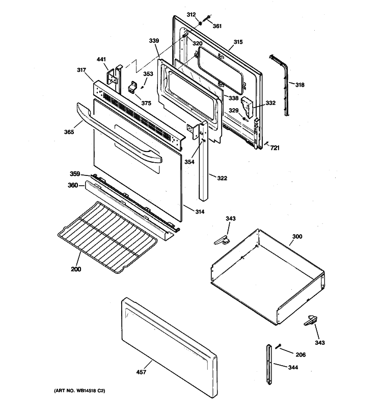 DOOR & DRAWER PARTS Diagram and Parts List for RB536DP1WW  Hotpoint Range