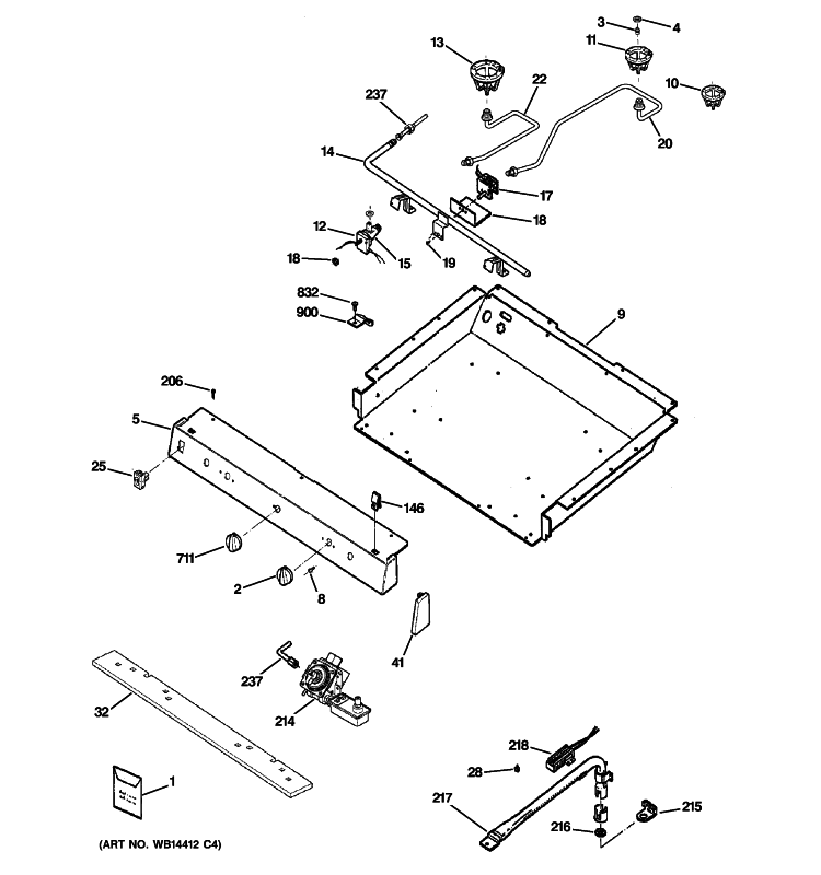 GAS & BURNER PARTS Diagram and Parts List for RGB540SEP1SA  Hotpoint Range