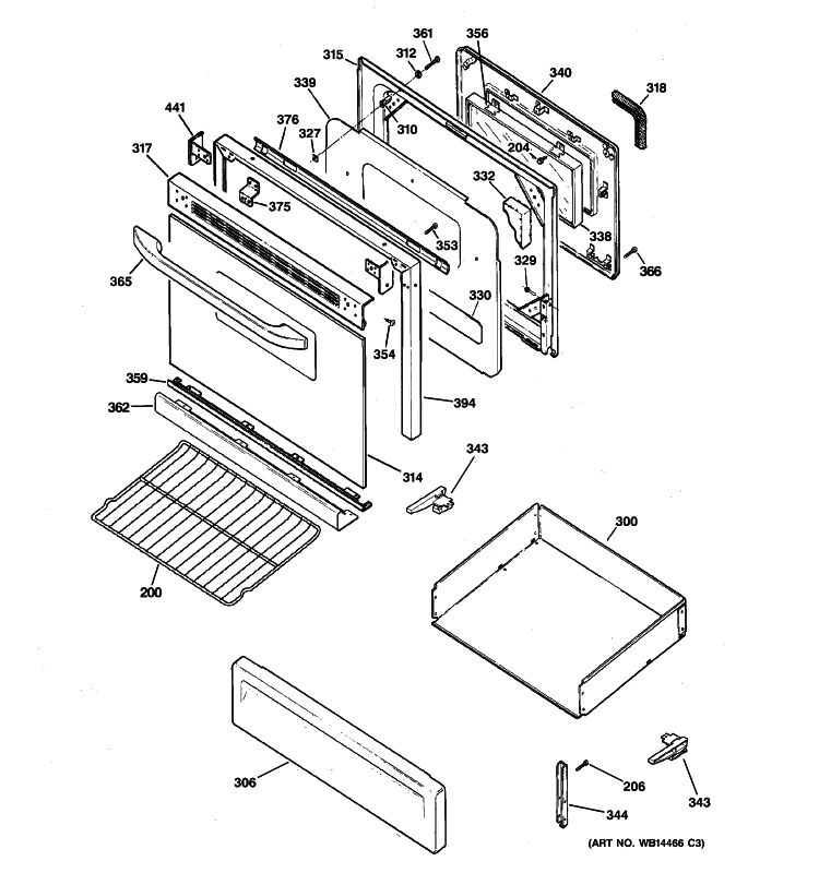 DOOR & DRAWER PARTS Diagram and Parts List for RGB745DEP1WW  Hotpoint Range