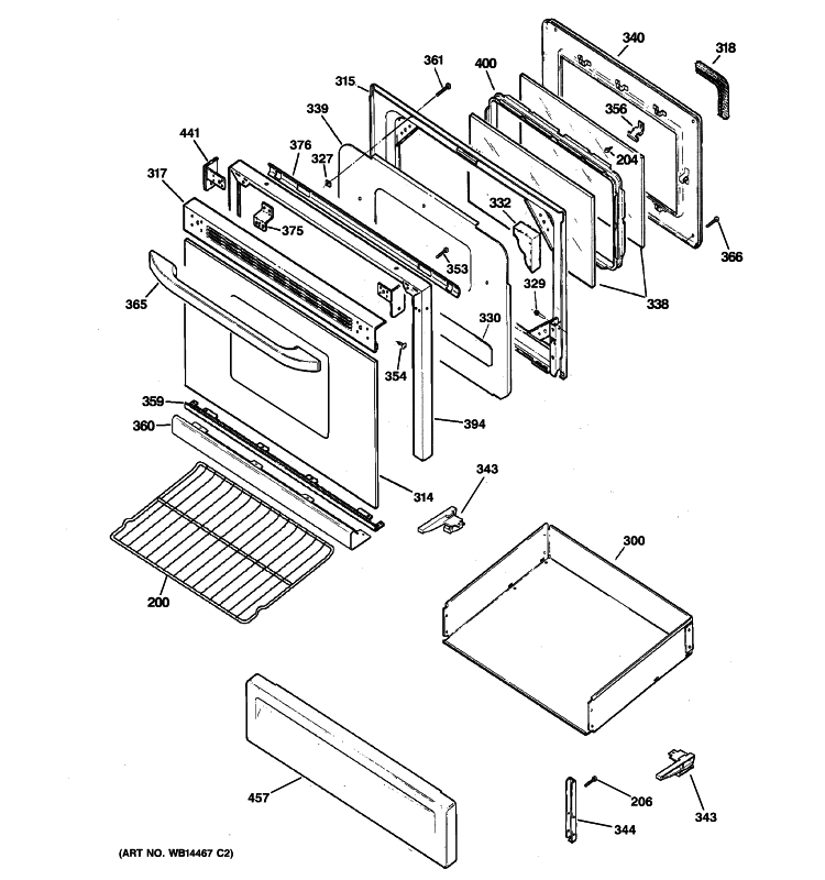 DOOR & DRAWER PARTS Diagram and Parts List for RGB745DEP1WH  Hotpoint Range