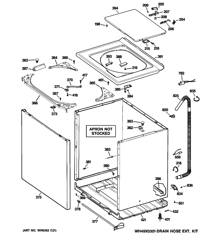 CABINET, COVER & FRONT PANEL Diagram and Parts List for GVSR1060H7WW  General Electric Washer