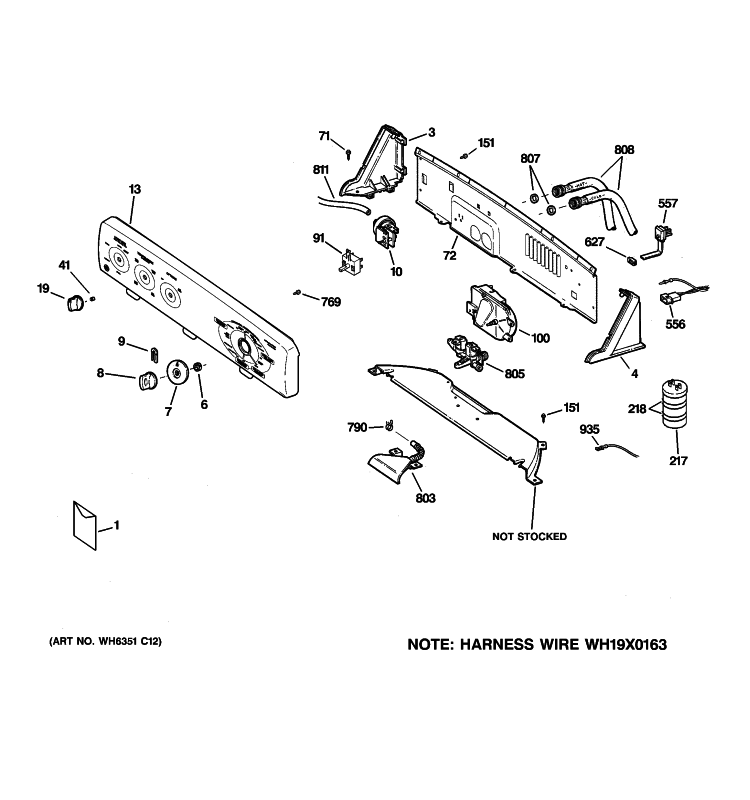 CONTROLS & BACKSPLASH Diagram and Parts List for S2100G7WW  General Electric Washer