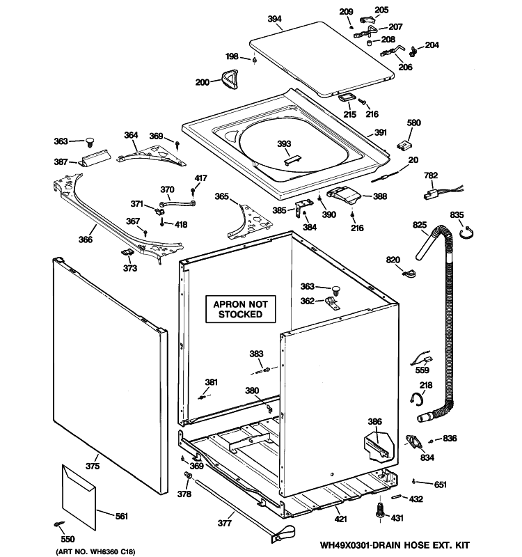 CABINET, COVER & FRONT PANEL Diagram and Parts List for WISR309DGDWW  General Electric Washer