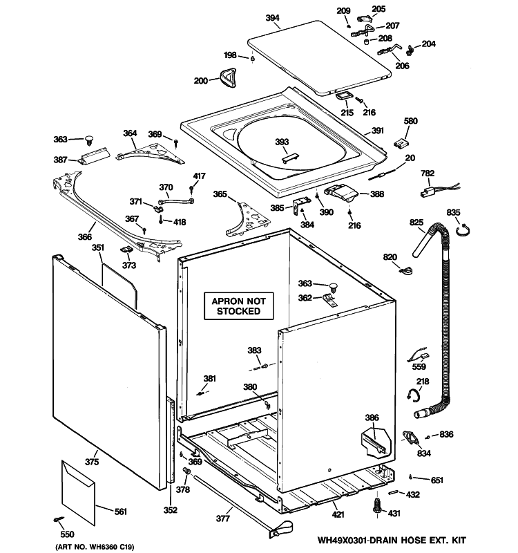 CABINET, COVER & FRONT PANEL Diagram and Parts List for WISR409DGDWW  General Electric Washer
