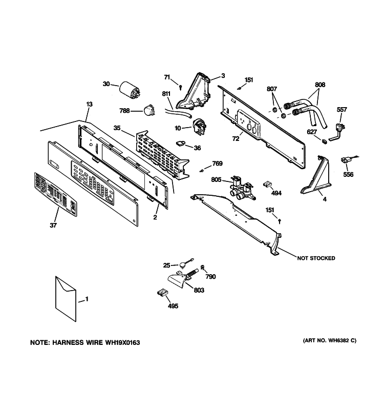 CONTROLS & BACKSPLASH Diagram and Parts List for WNRD2050G2WC  General Electric Washer