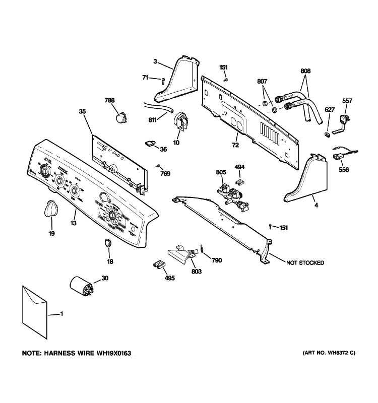 CONTROLS & BACKSPLASH Diagram and Parts List for WPRE6150H2WT  General Electric Washer