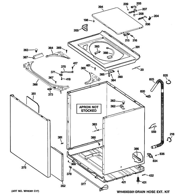 CABINET, COVER & FRONT PANEL Diagram and Parts List for WPRE8150H2WT  General Electric Washer