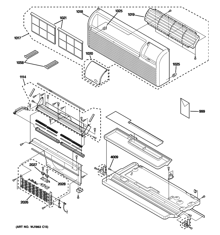 GRILLE, HEATER & BASE PAN PARTS Diagram and Parts List for AZ29E15DABM1  General Electric Air Conditioner