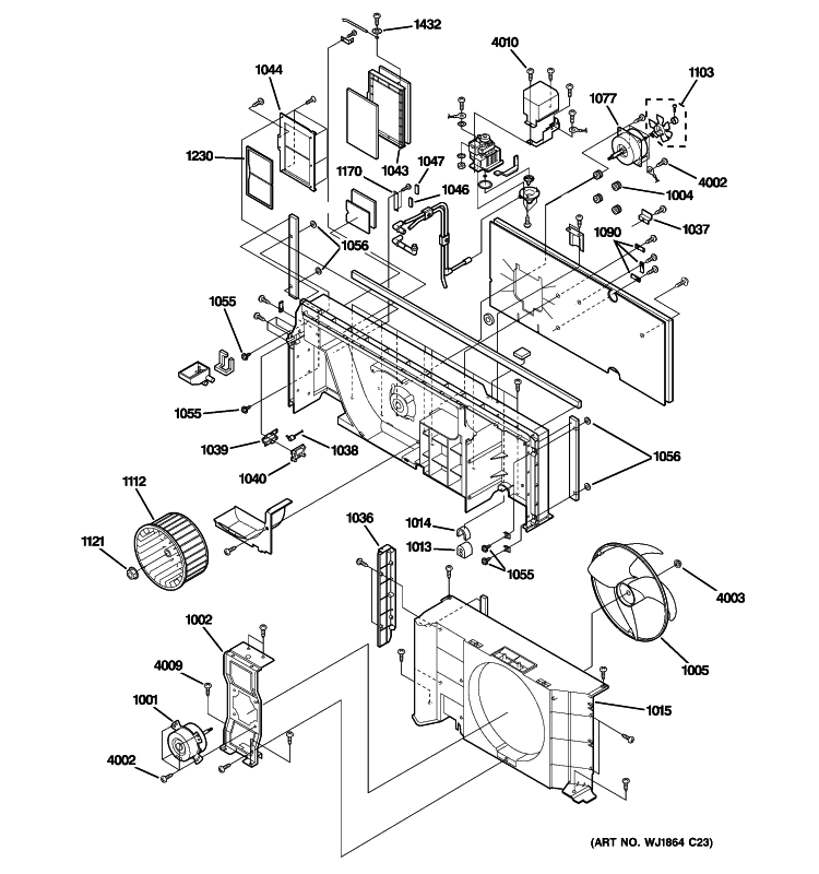 MOTOR & CHASSIS PARTS Diagram and Parts List for AZ29E15DABM1  General Electric Air Conditioner