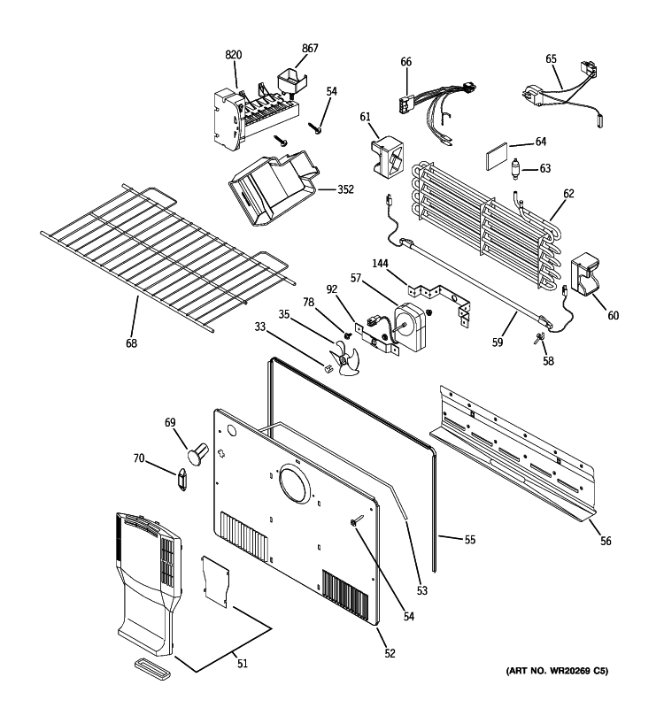 FREEZER SECTION Diagram and Parts List for GTH21KCXACC  General Electric Refrigerator