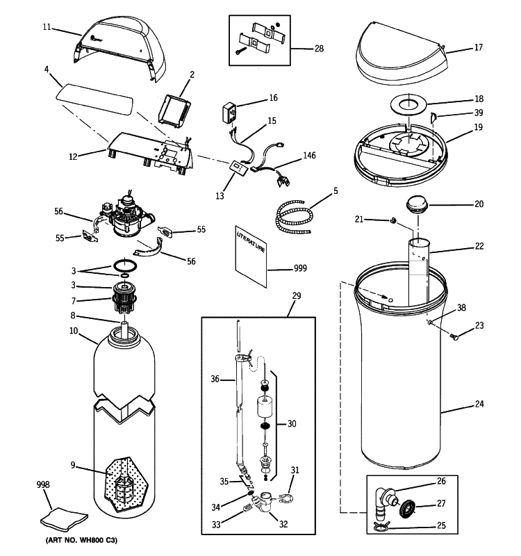 BODY PARTS Diagram and Parts List for GXSF39E04  General Electric Water Softener