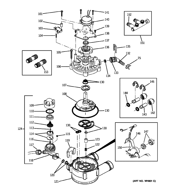 PUMP Diagram and Parts List for GXSF39E04  General Electric Water Softener