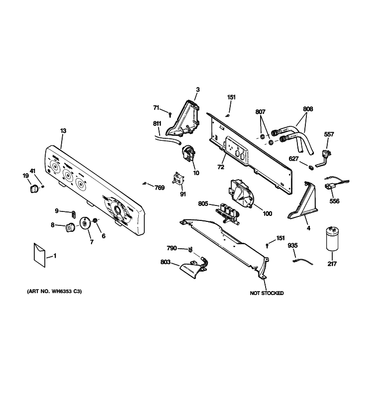CONTROLS & BACKSPLASH Diagram and Parts List for GCSR2090H8WW  General Electric Washer