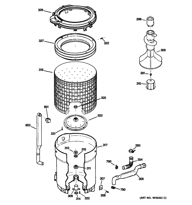 TUB, BASKET & AGITATOR Diagram and Parts List for GJSR2080H8WW  General Electric Washer