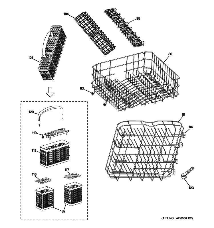 RACK ASSEMBLIES Diagram and Parts List for GLDA690M02BB  General Electric Dishwasher