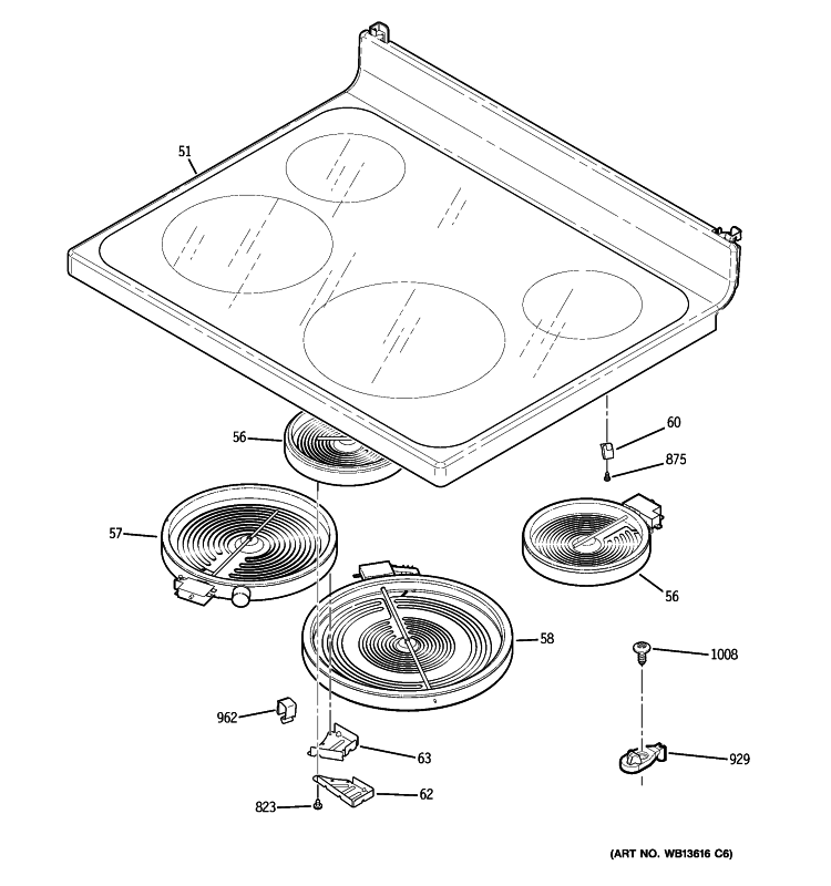 COOKTOP Diagram and Parts List for JB640SN1SS  General Electric Range