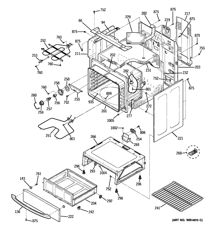 BODY PARTS Diagram and Parts List for JB640SN1SS  General Electric Range