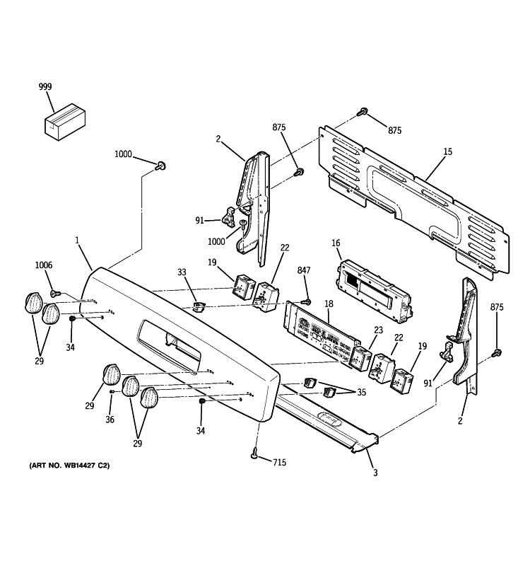 CONTROL PANEL Diagram and Parts List for JB710SN1SS  General Electric Range