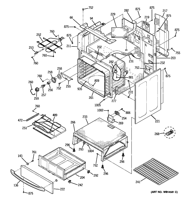 BODY PARTS Diagram and Parts List for JB710SN1SS  General Electric Range