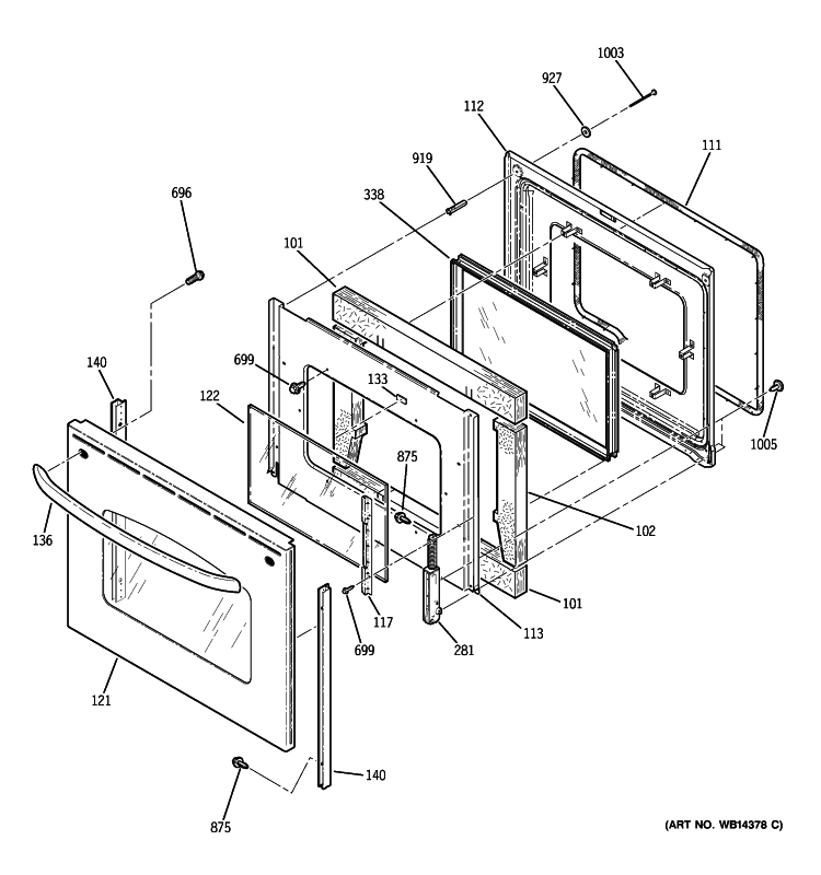 DOOR Diagram and Parts List for JB710SN1SS  General Electric Range