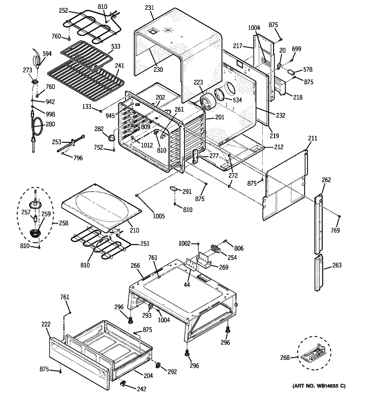 BODY PARTS Diagram and Parts List for JSP46SN1SS  General Electric Range