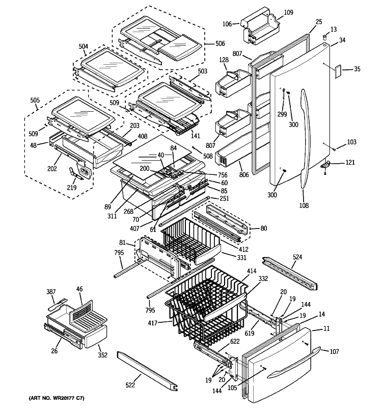 DOORS Diagram and Parts List for PDF22MFWBBB  General Electric Refrigerator
