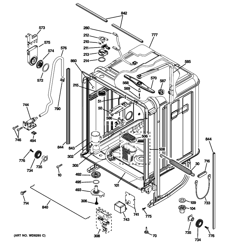 BODY PARTS Diagram and Parts List for ZBD7920P10SS  General Electric Dishwasher