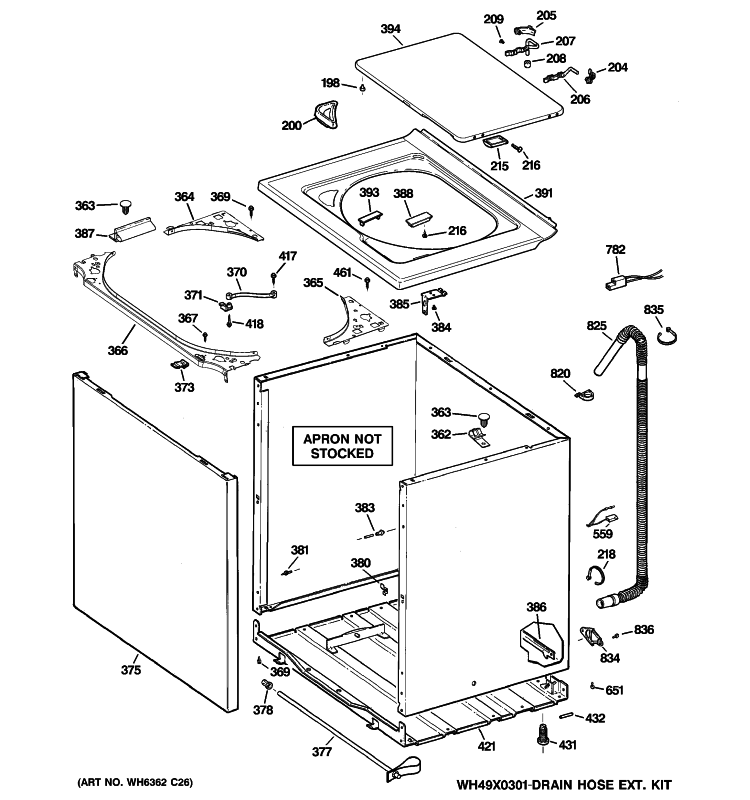 CABINET, COVER & FRONT PANEL Diagram and Parts List for WBB2090G7WW  General Electric Washer