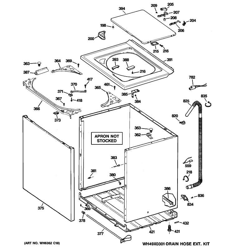 CABINET, COVER & FRONT PANEL Diagram and Parts List for WCSR2090G7CC  General Electric Washer