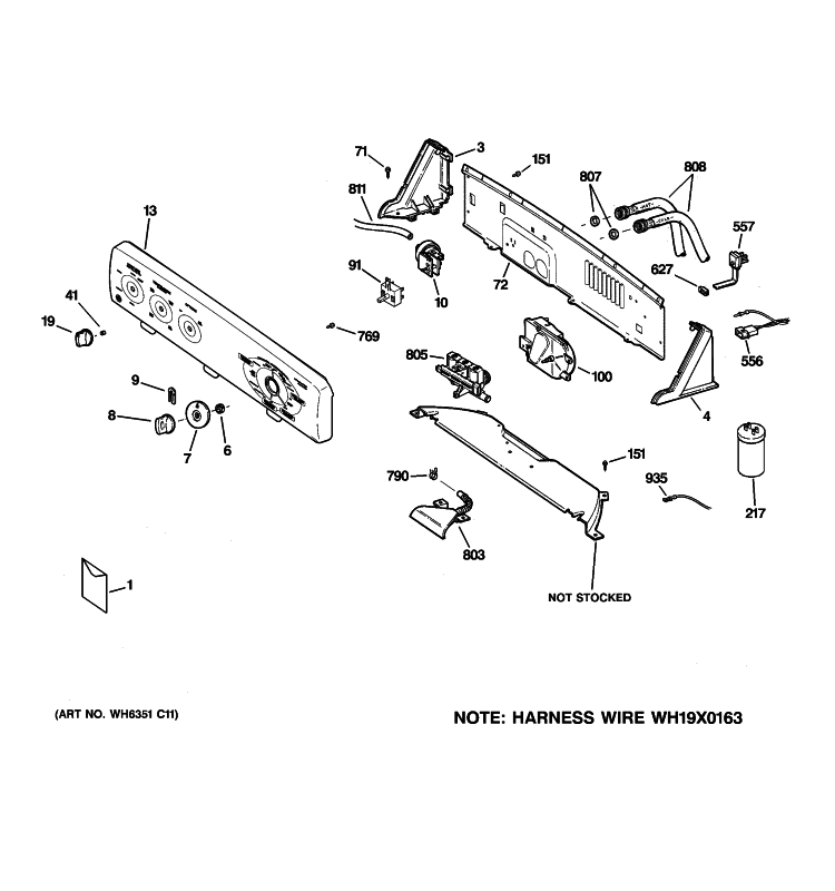 CONTROLS & BACKSPLASH Diagram and Parts List for WCSR2090G8CC  General Electric Washer