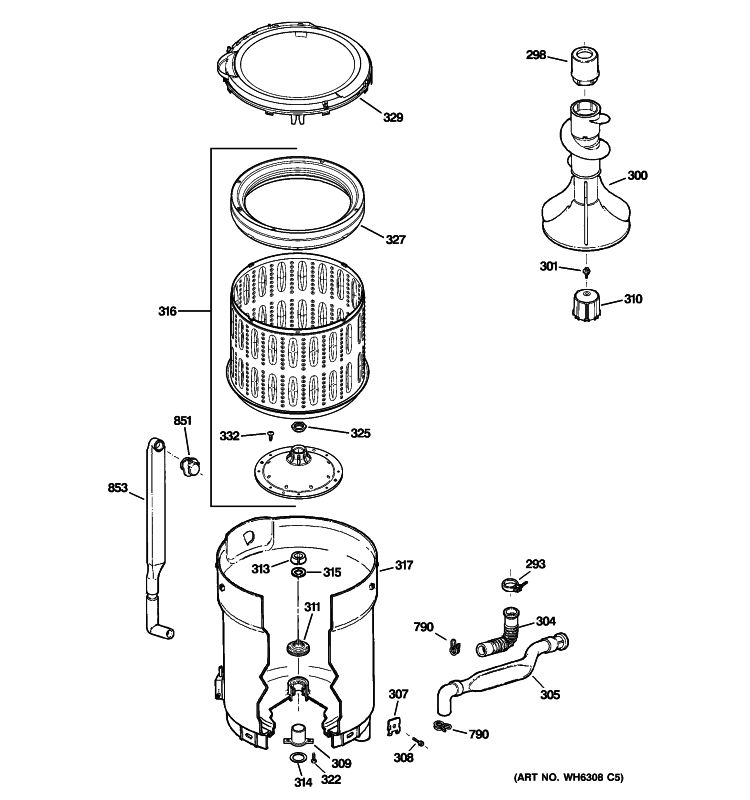 TUB, BASKET & AGITATOR Diagram and Parts List for WHDRR418G4WW  General Electric Washer