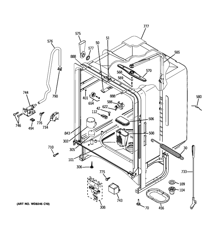 BODY PARTS Diagram and Parts List for GFLD560N15WW  General Electric Dishwasher