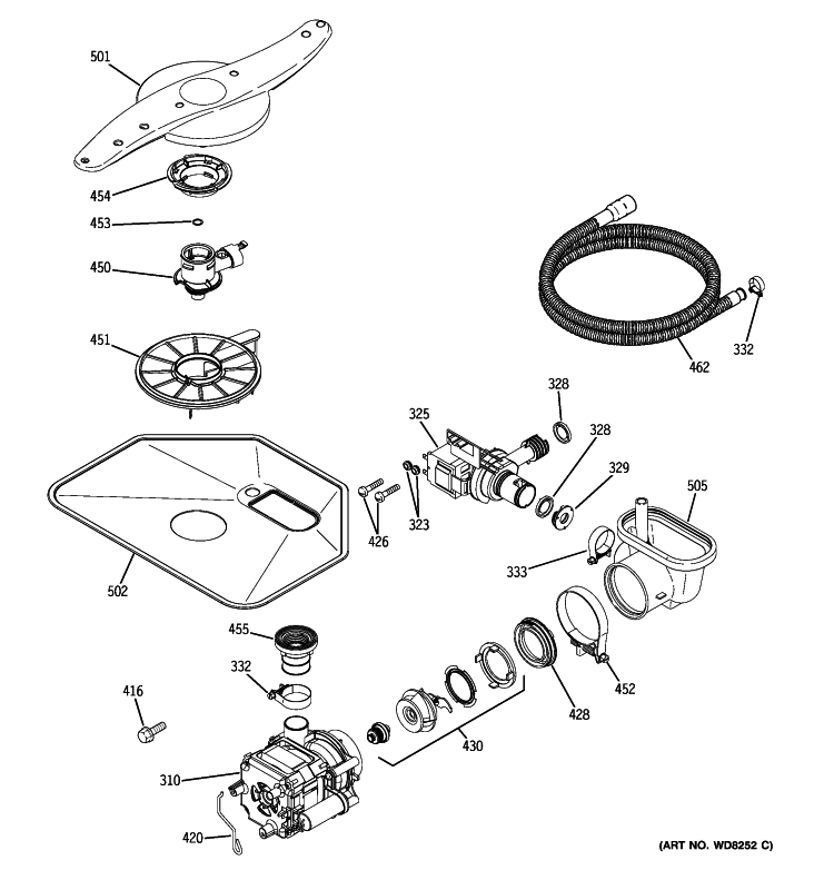 MOTOR-PUMP MECHANISM Diagram and Parts List for GFLD560N15WW  General Electric Dishwasher
