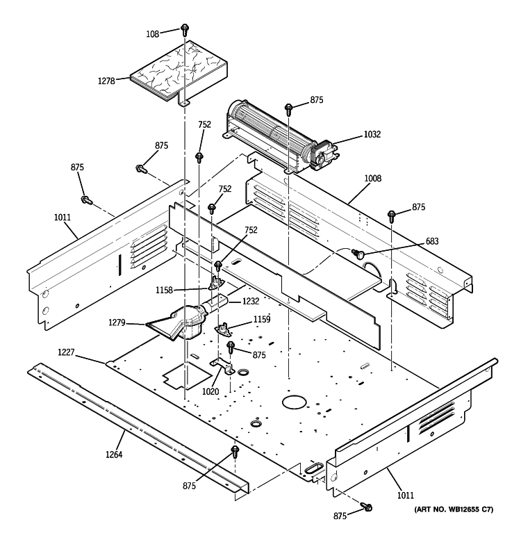 COOLING FAN Diagram and Parts List for JSP46DN1BB  General Electric Range