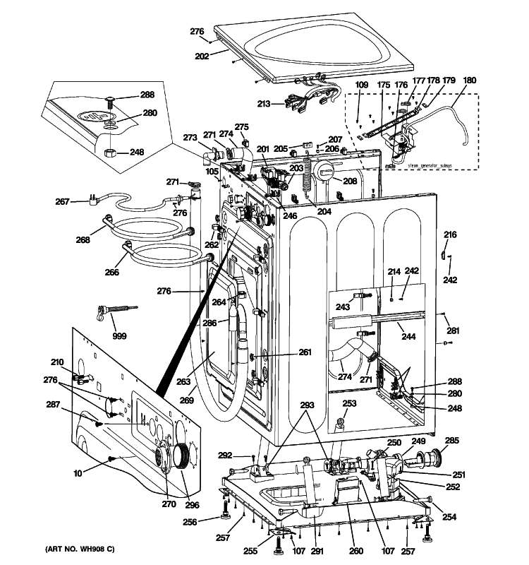 CABINET & TOP PANEL Diagram and Parts List for WPDH8850J3MG  General Electric Washer